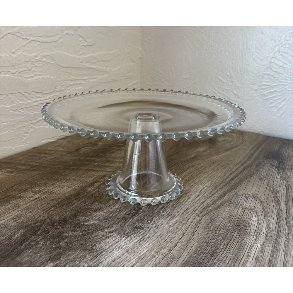 Beaded Glass Footed Cake Stand 10”